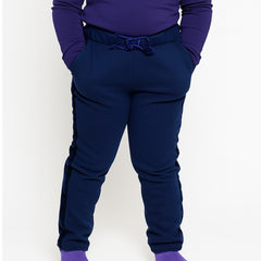 Girls Blue Trouser with Velvet stripes.