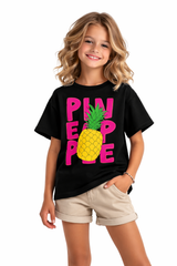 Girls Pineapple Graphic Black T-shirt