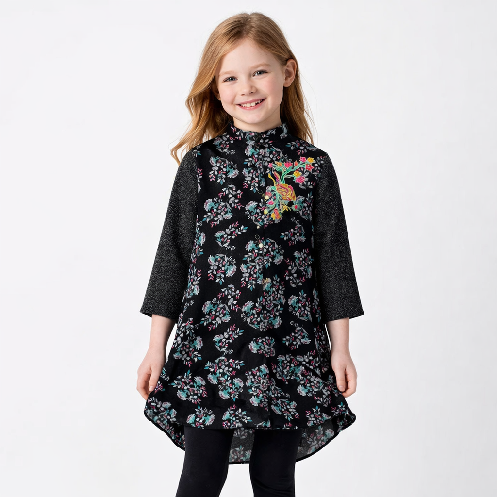 Girls black embroidered chiffon top