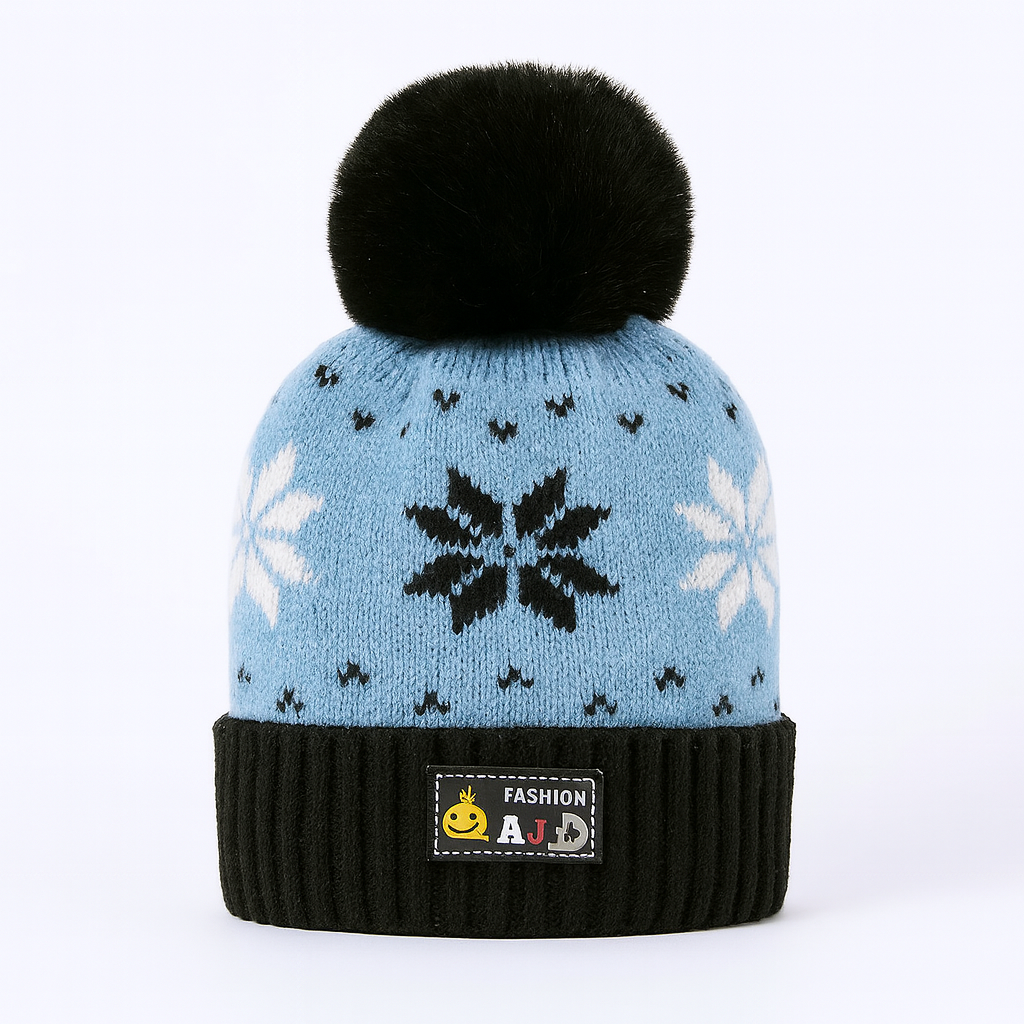 Blue black pompon cap