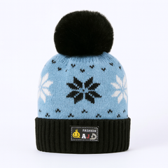 Blue black pompon cap