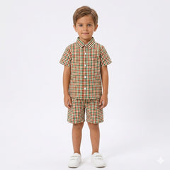 Boys Green Orange Checkered Casual Tracksuit (Summer)