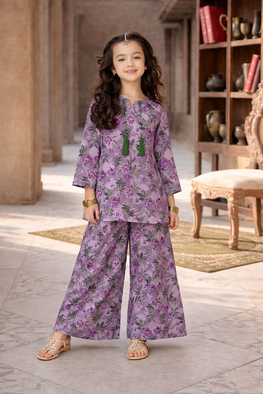 Girls Lavender Floral Print shalwar kameez (Summer)