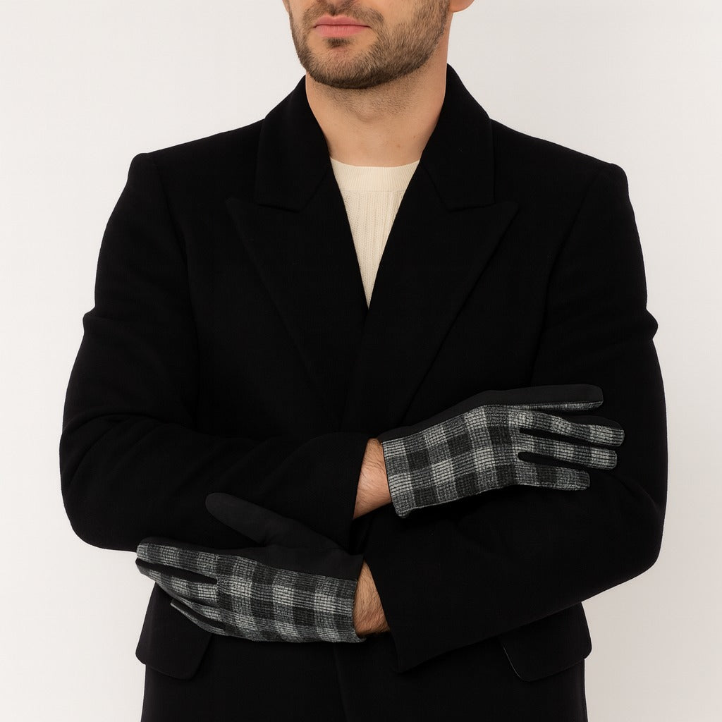 Mens black check gloves