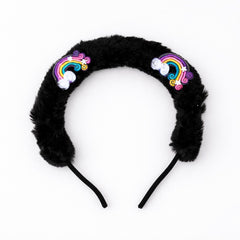Girls black fur rainbow hair band (Last Chance)
