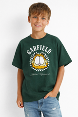 Boys Garfield Athletic Green Down Shoulder T-shirt