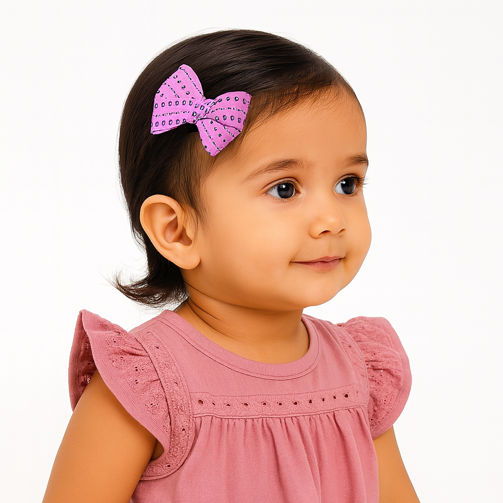 Girls pink heart bow pin