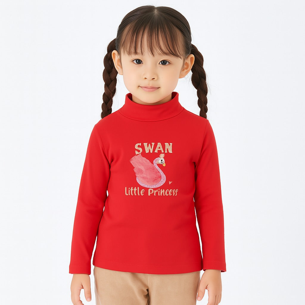 swan glitter red high-neck