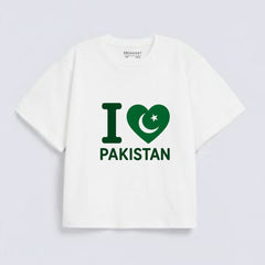 White Pakistan Love Graphic Print Downshoulder T-Shirt (AZADI)