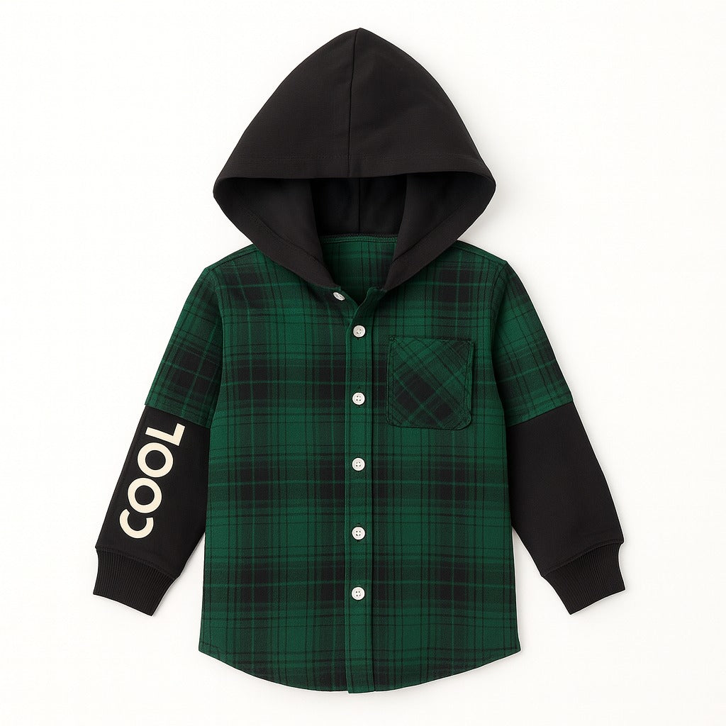 Boy green check hoodie