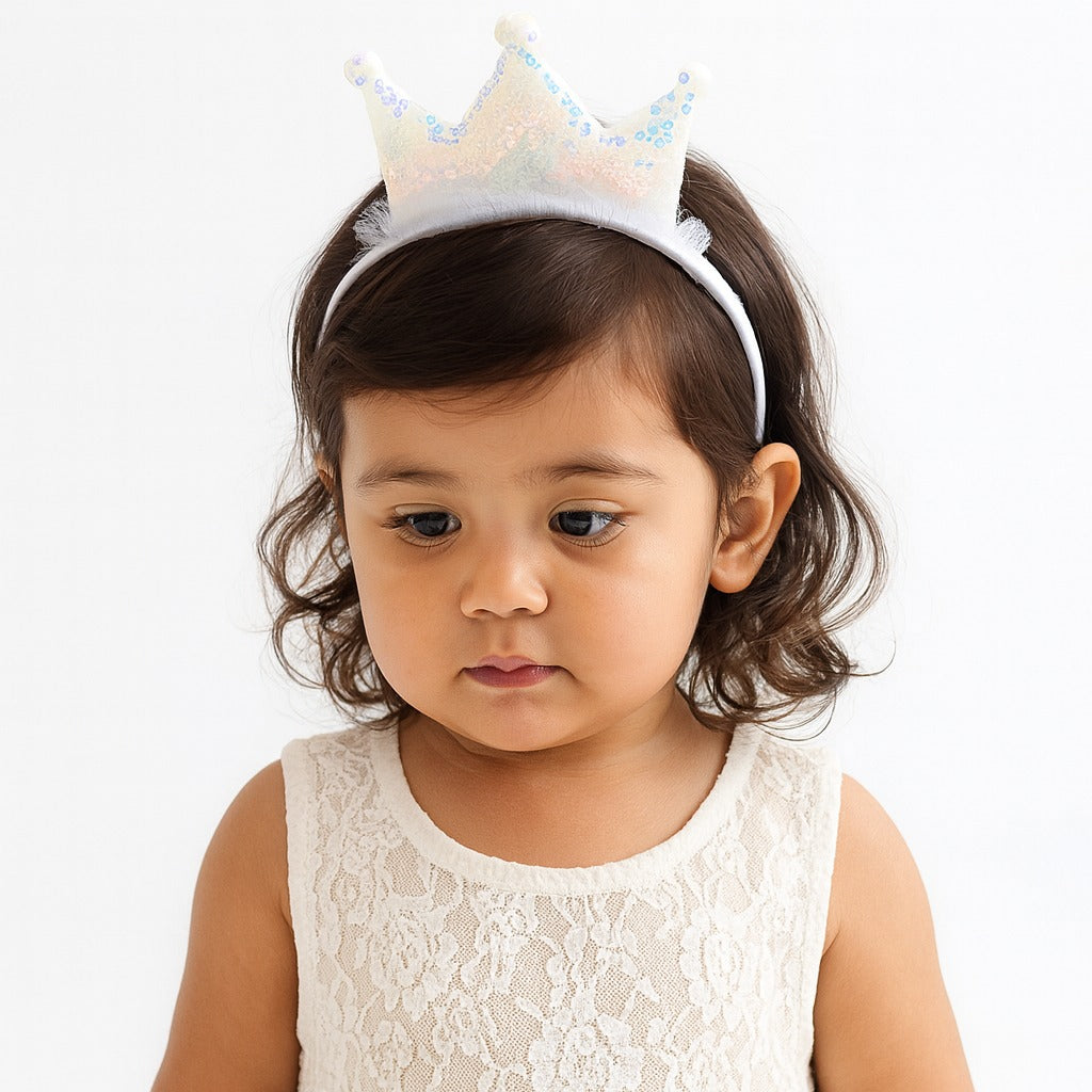 Girls white sequin crown hair band (Last Chance)