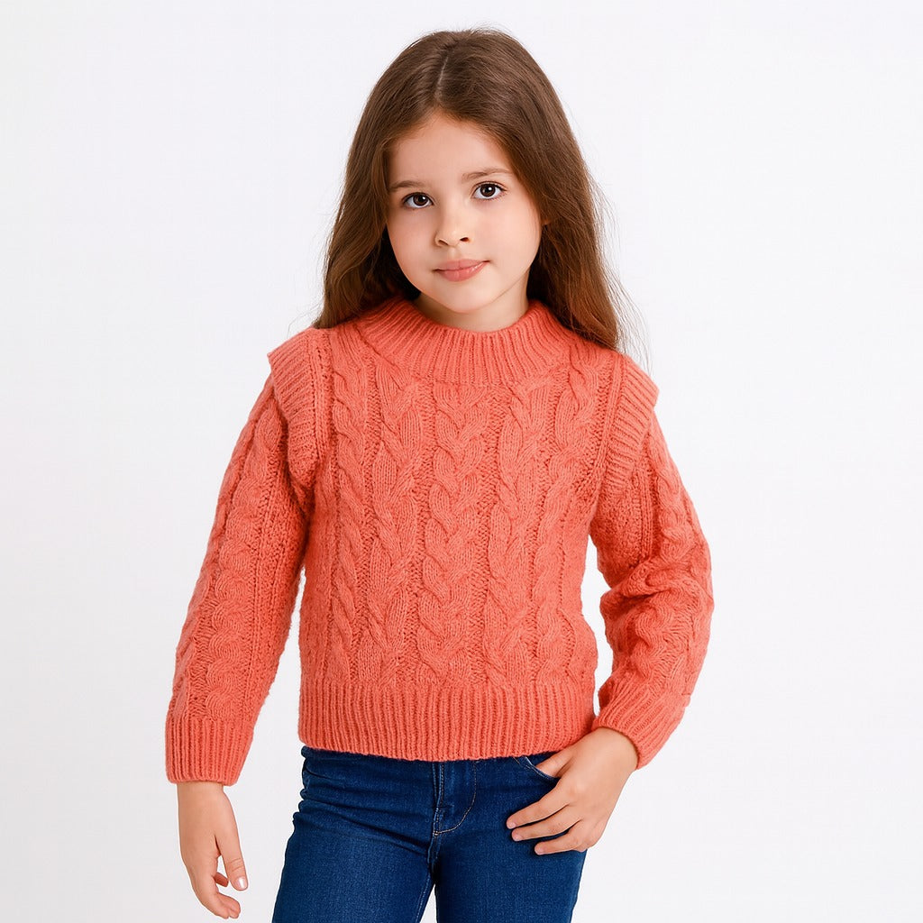 Girls orange braided sweater