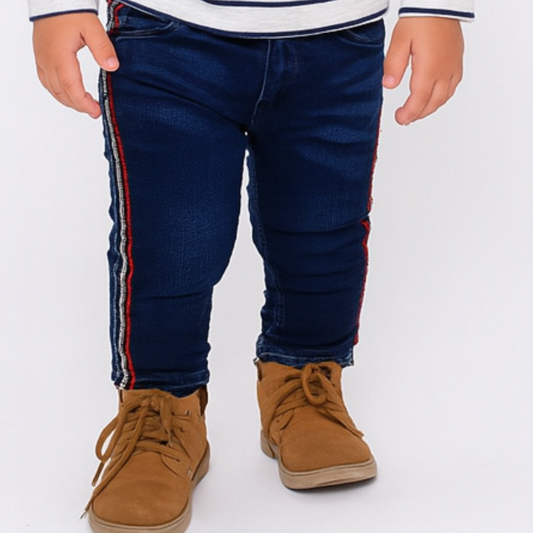 Girls red side striped denim pant