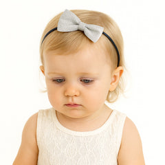Girls light gray glitter bow hair band