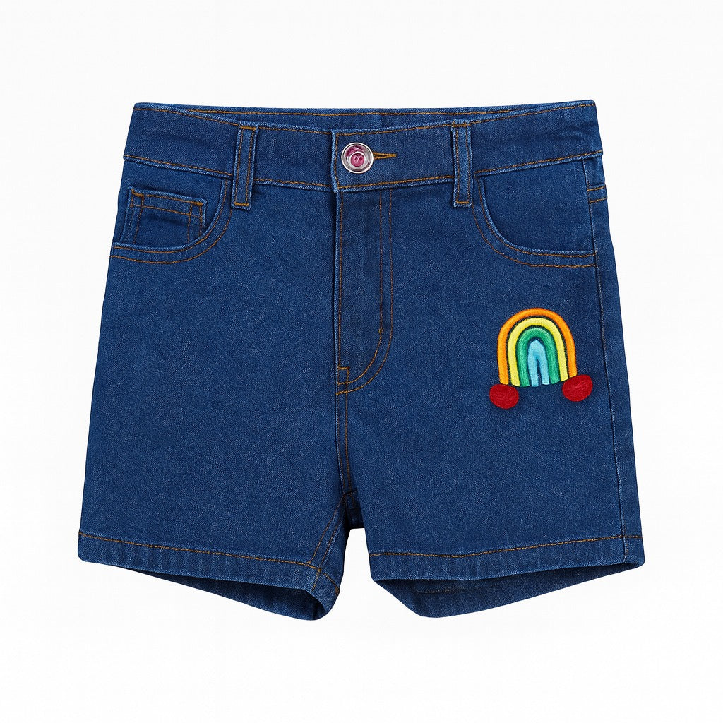 Girls rainbow embroidered denim short (Last Chance)