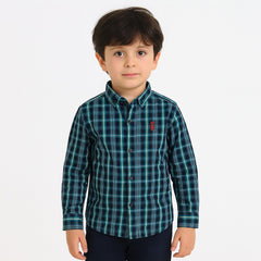 Boys blue and green check full sleeves casual shirt