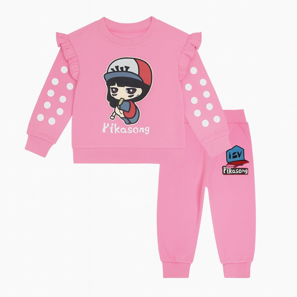 Girls baby pink frilled sleeves imported tracksuit