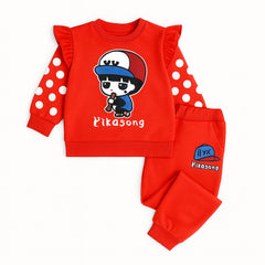 Girls red frilled sleeves imported tracksuit