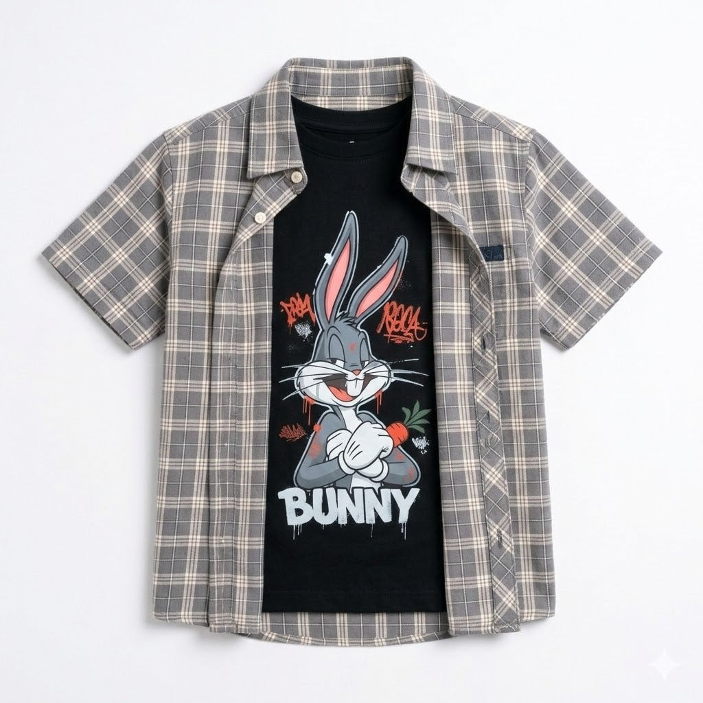 Boys Gray Bugs Bunny Double Casual Shirt