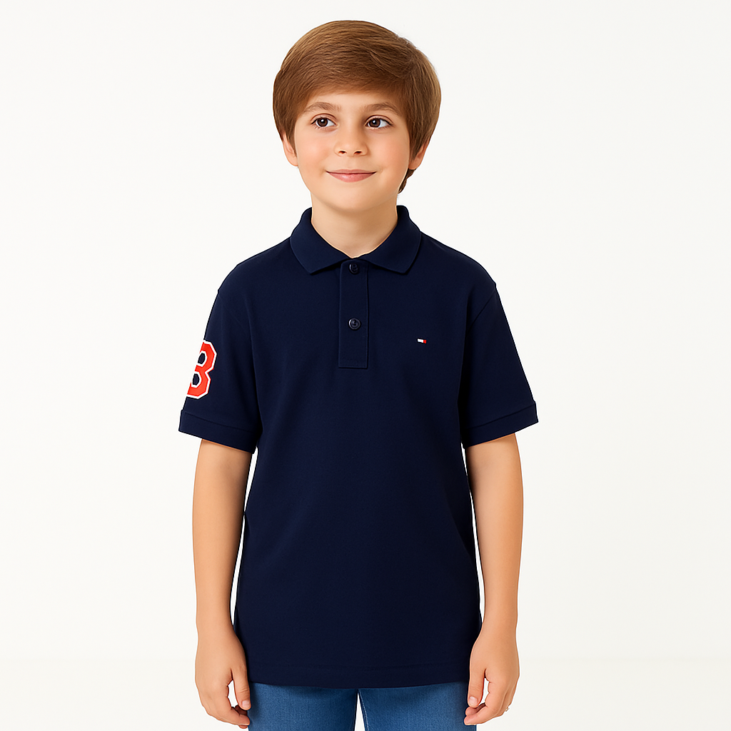 Boys blue embroided polo shirt
