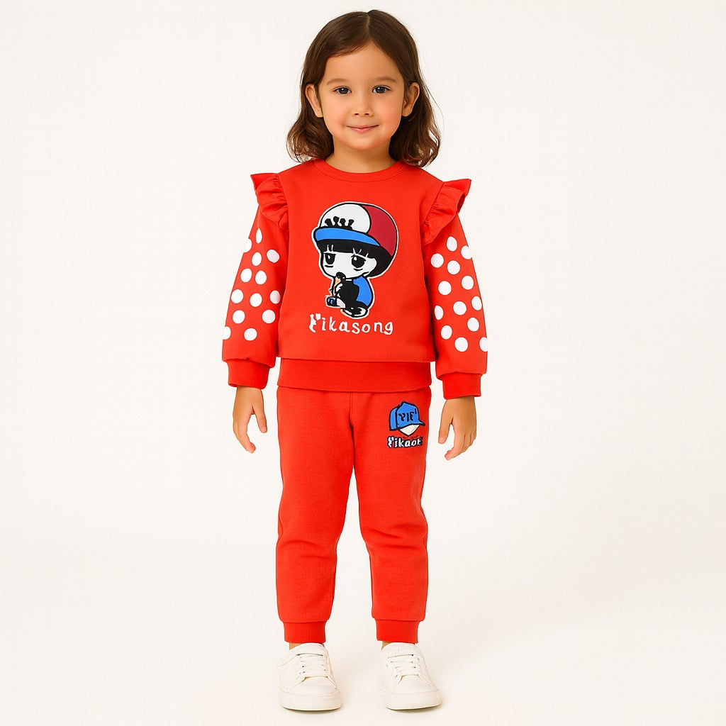 Girls red frilled sleeves imported tracksuit