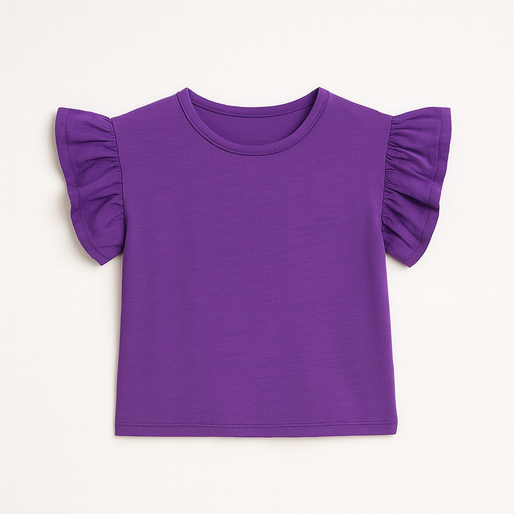 Girls purple frill sleeves T-Shirt