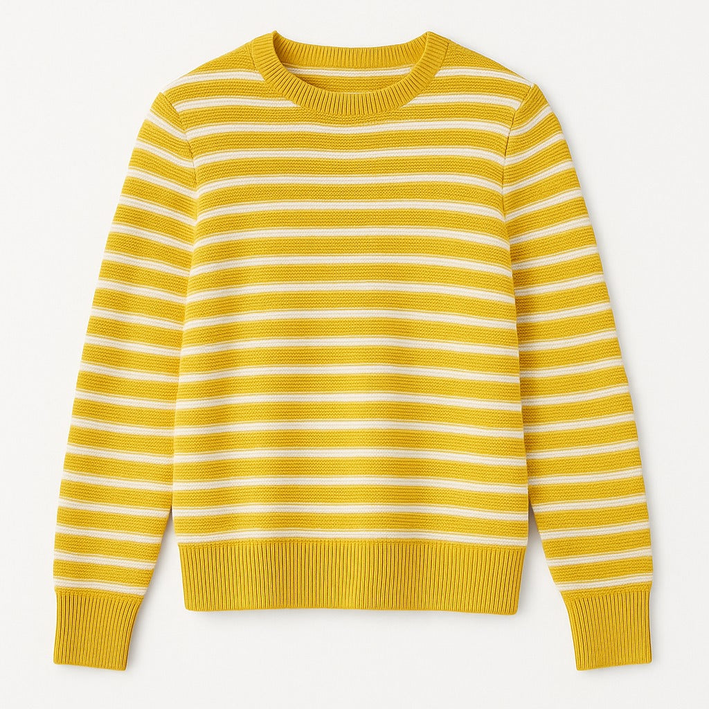 Ladies yellow and white lining sweater