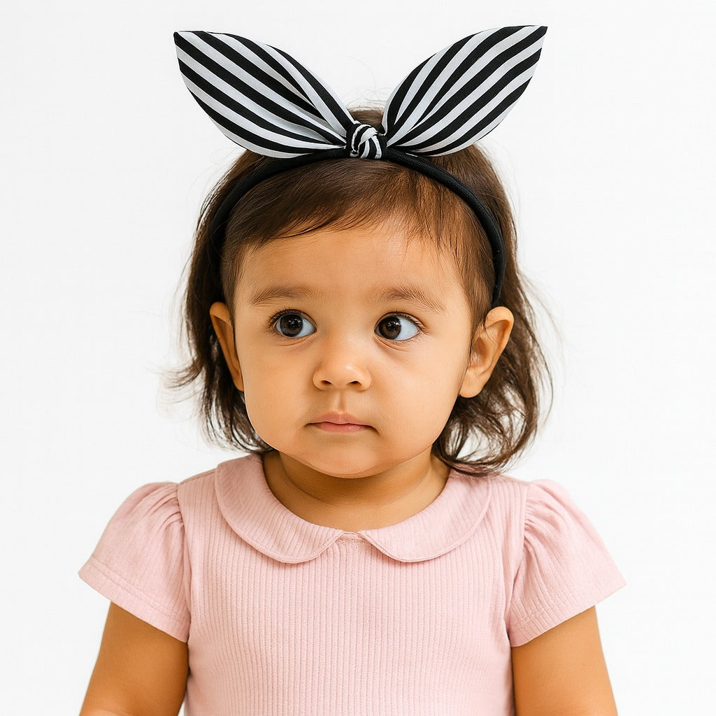 Girls black and white lining bow hair band