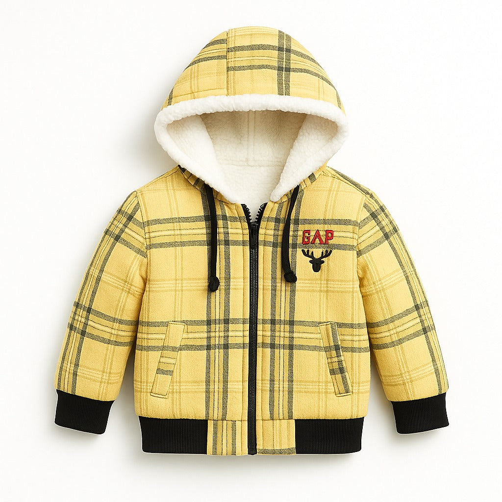 boys mustard lining check hoodie