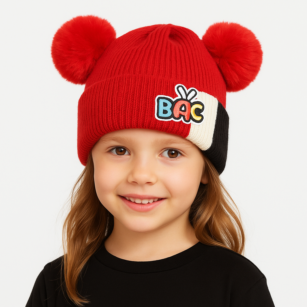 Red ABC pompom cap (Last Chance)