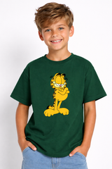 Boys Garfield Green Down Shoulder T-shirt