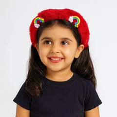 Girls red fur rainbow hair band (Last Chance)