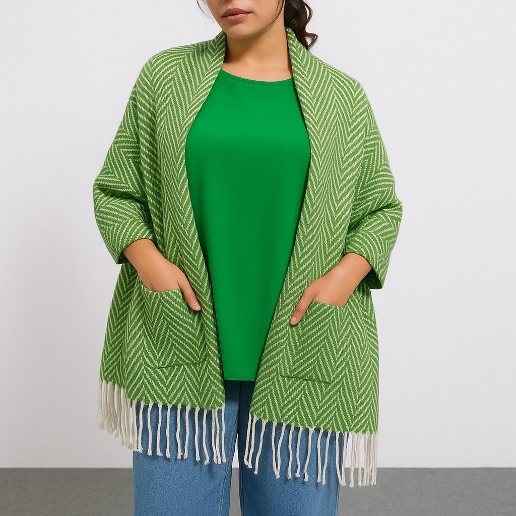 Ladies green lining pocket style cap shawl