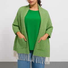 Ladies green lining pocket style cap shawl