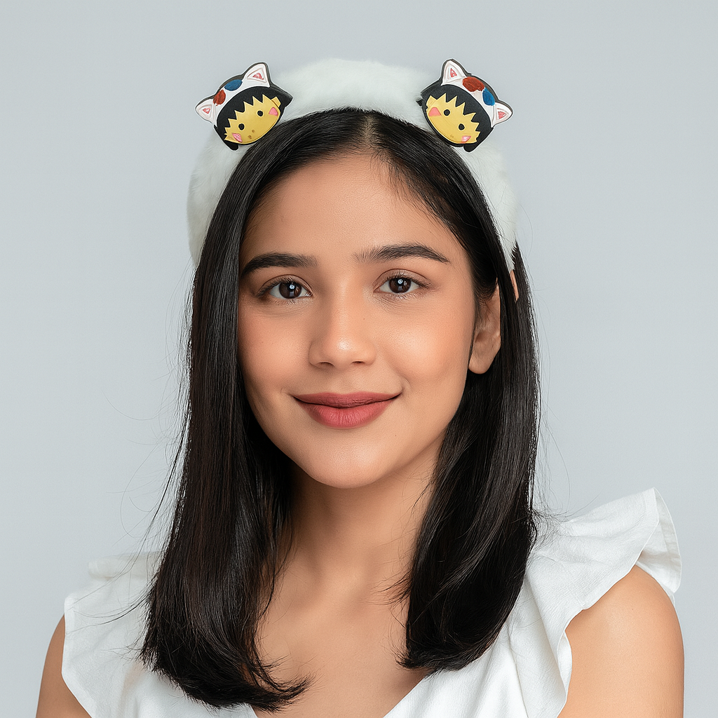 Girls white fur character hair band