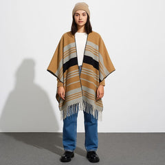 Ladies brown grey and lining cape shawl