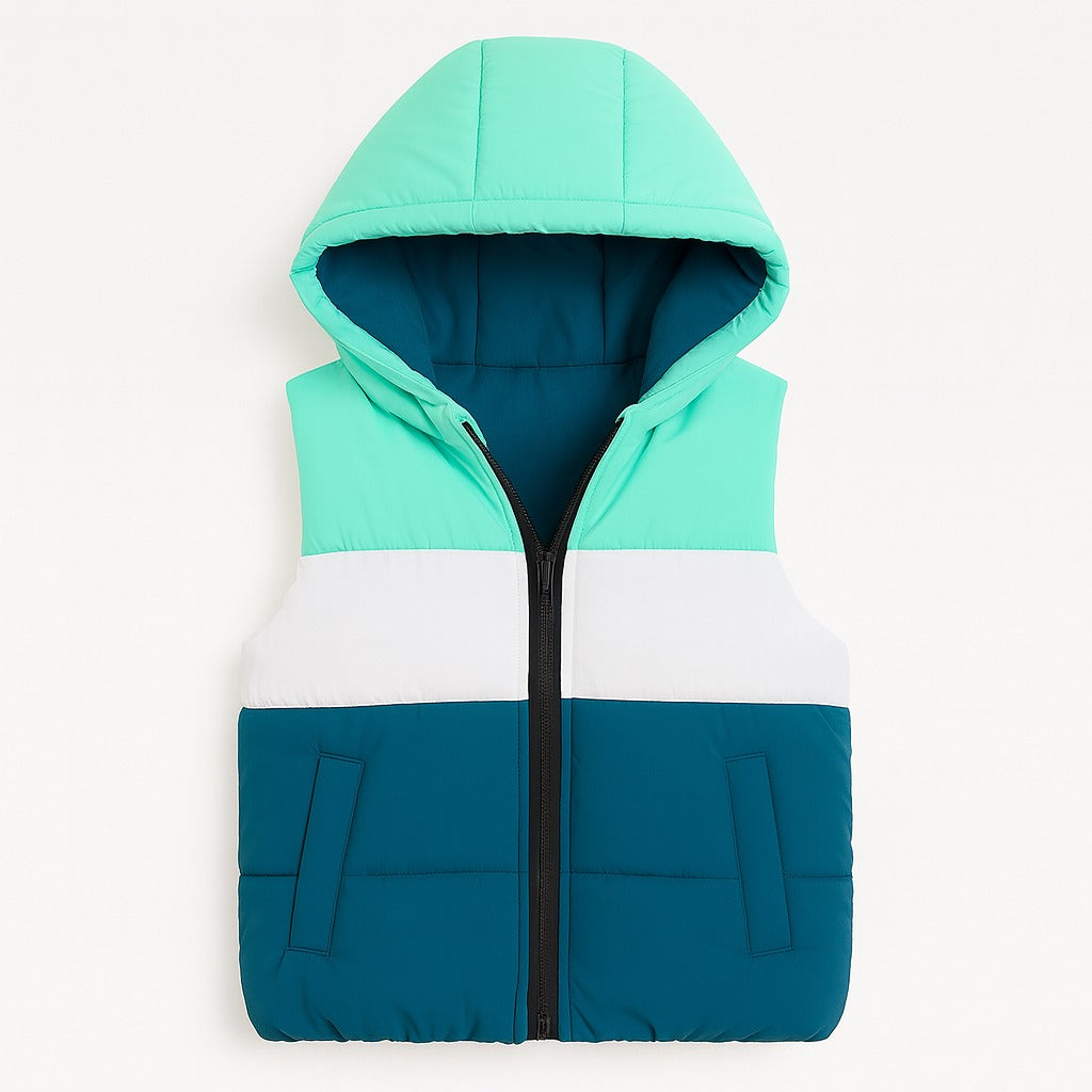 Girls blue green and white puffer sleeveless jacket