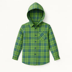Boys green check hood