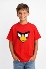Boys Angry Bird Face Red Down Shoulder T-shirt