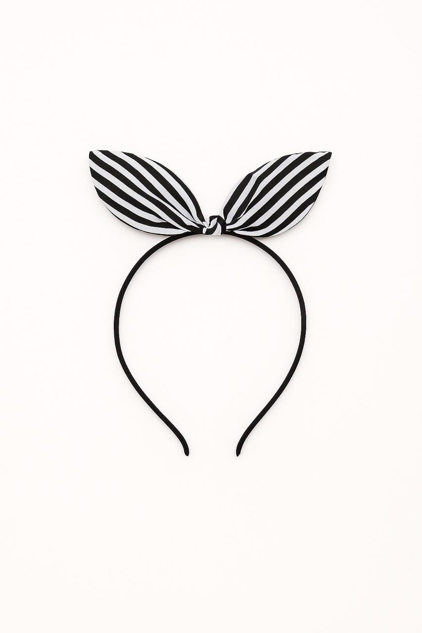 Girls black and white lining bow hair band