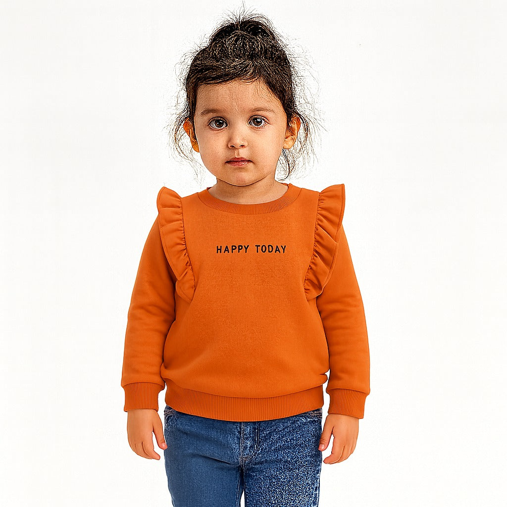 Girls orange frill sleeves sweatshirt (Last Chance)