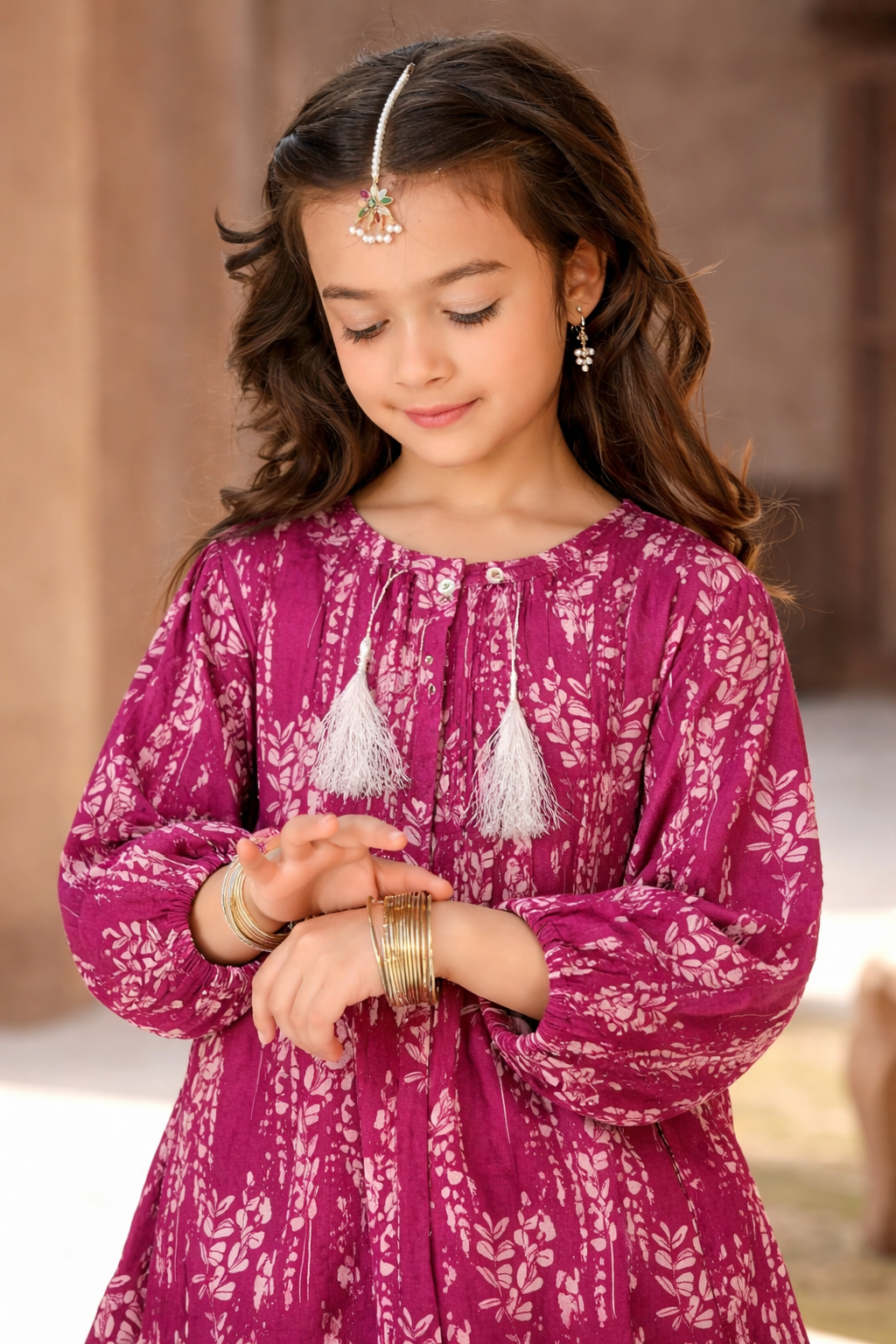 Girls Pink Abstract Print shalwar kameez (Summer)