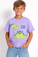 Boys Cool Dino Purple Down Shoulder T-shirt