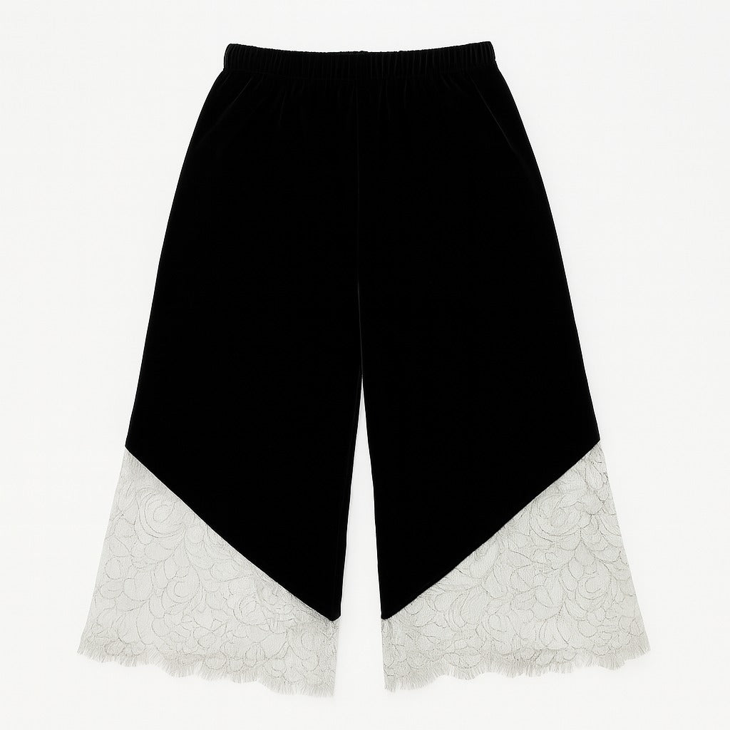 Girls velvet trouser with lace