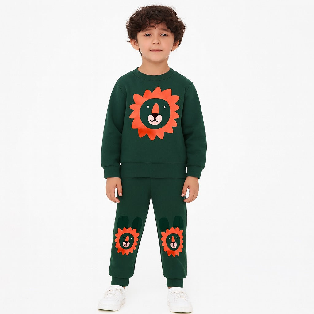 Boys dark green lion tracksuit/