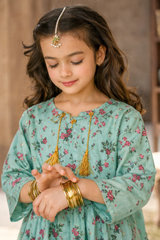 Girls sea green Floral Print shalwar kameez (Summer)