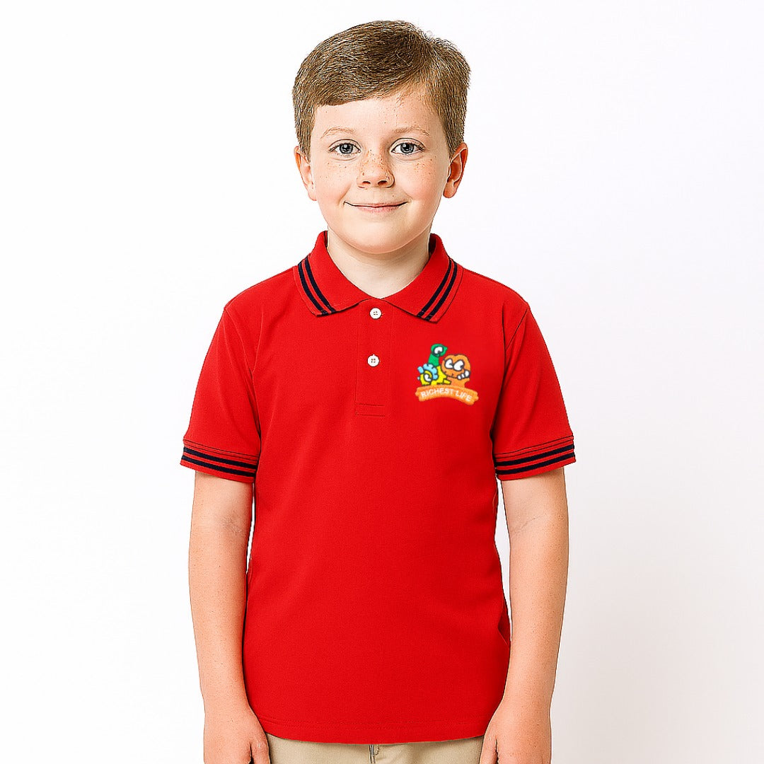 Boys red embroidered polo