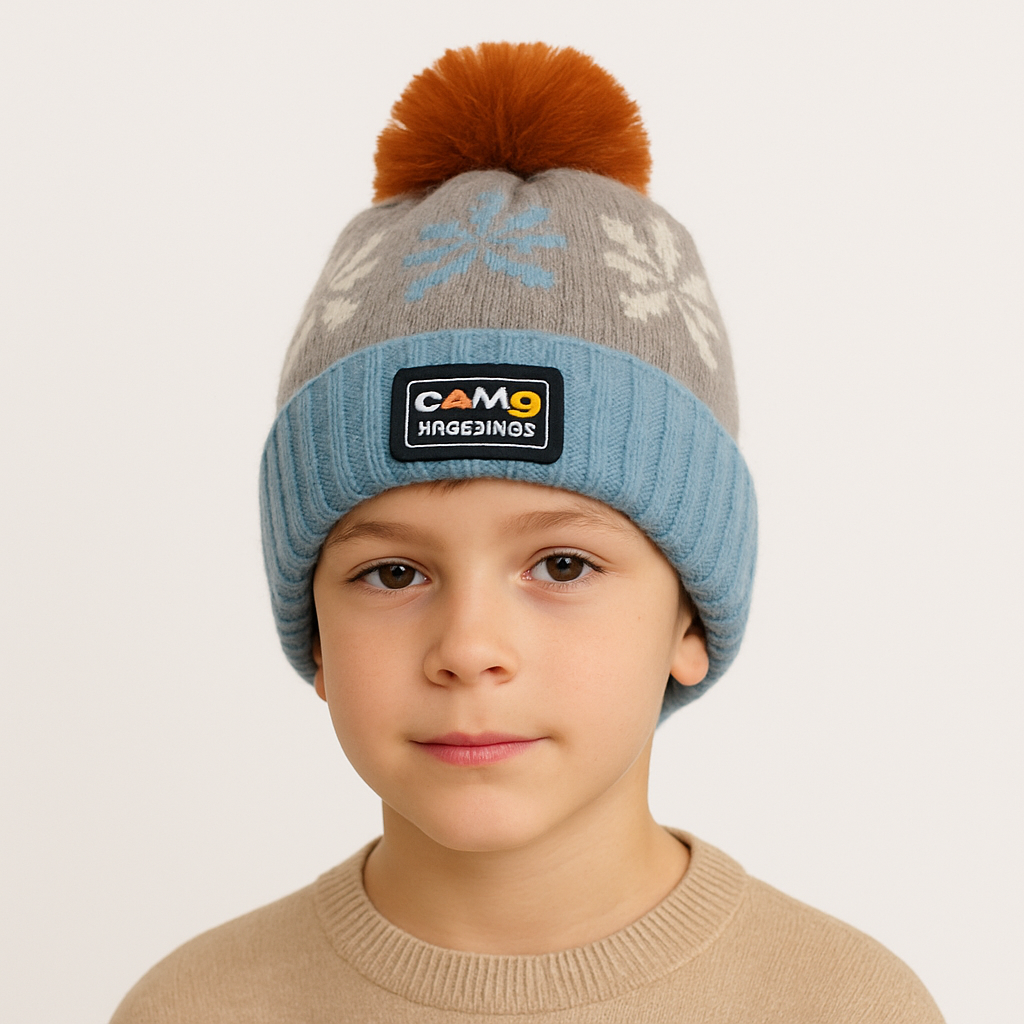 Blue gray pompon cap