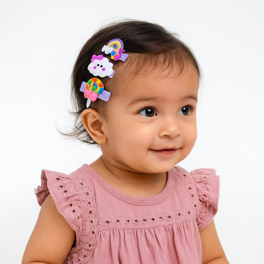 Girls purple rainbow pack of 3 pins