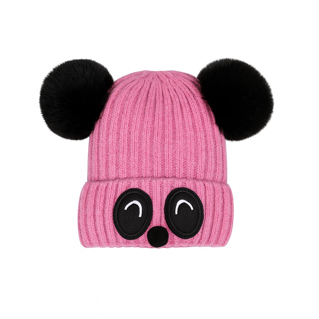 Pink panda pompon cap
